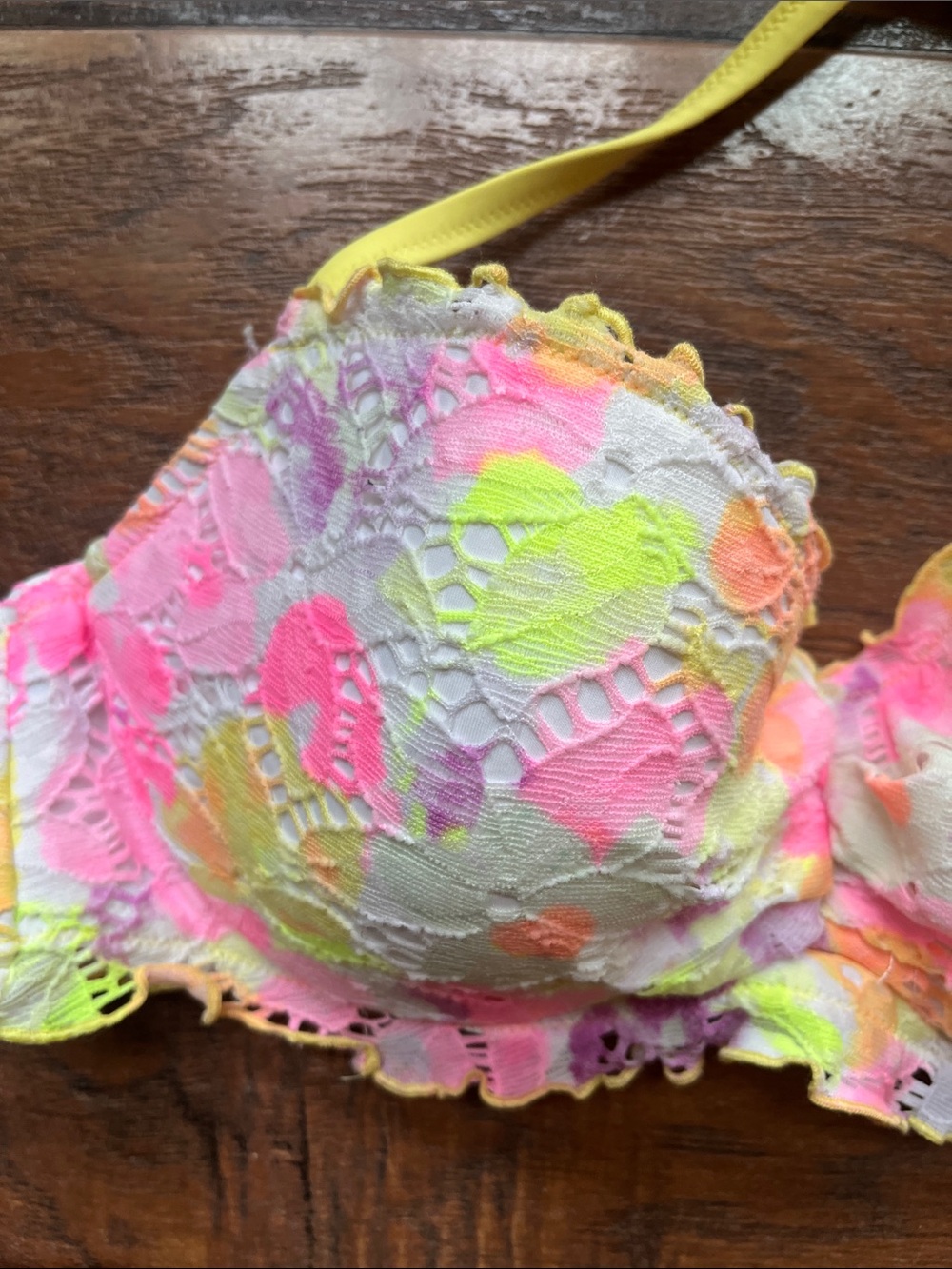 Victoria's Secret Neon Pink Yellow Floral Lace Bikini Top - Picture 2 of 4